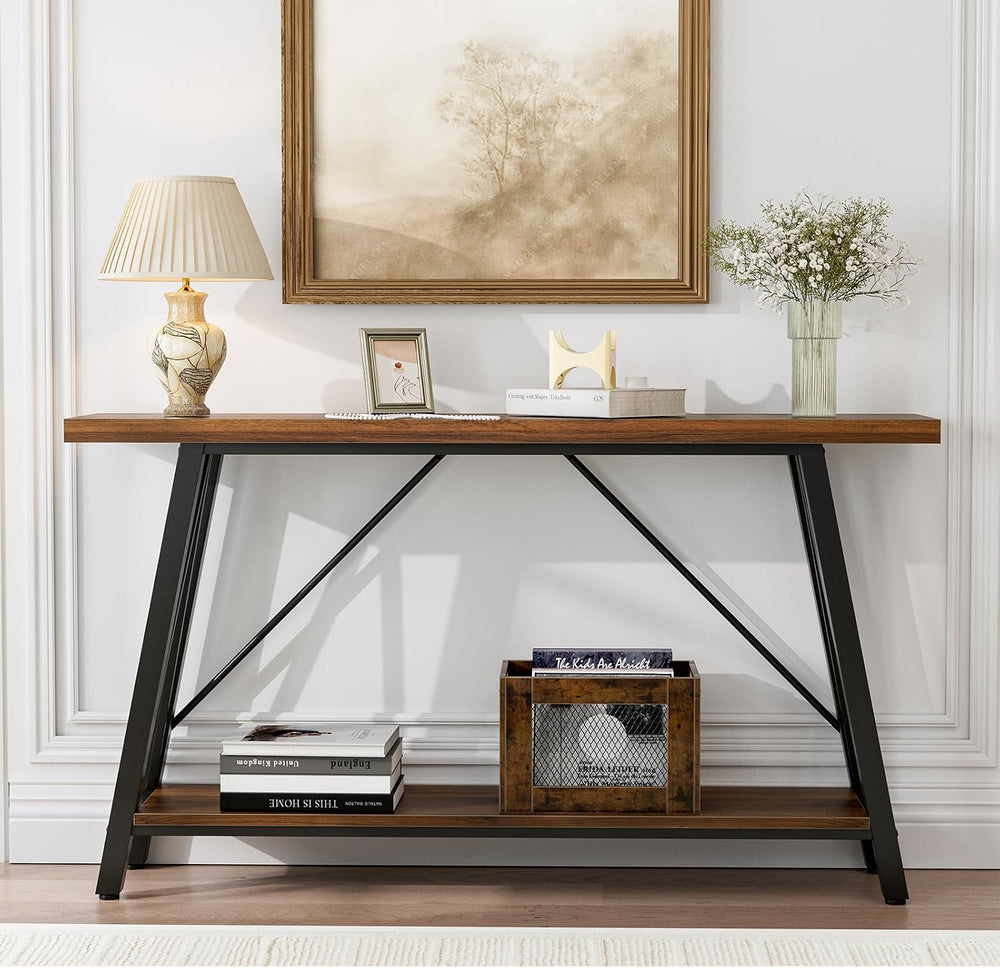 GAZHOME Console Table with Storage Shelf - Industrial Style Sofa Table Behind...