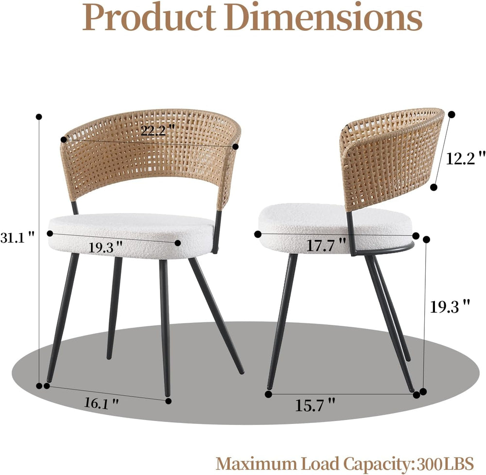 Rattan Dining Chairs Set of 4,Farmhouse Upholstered Teddy Cushion with PE Can...
