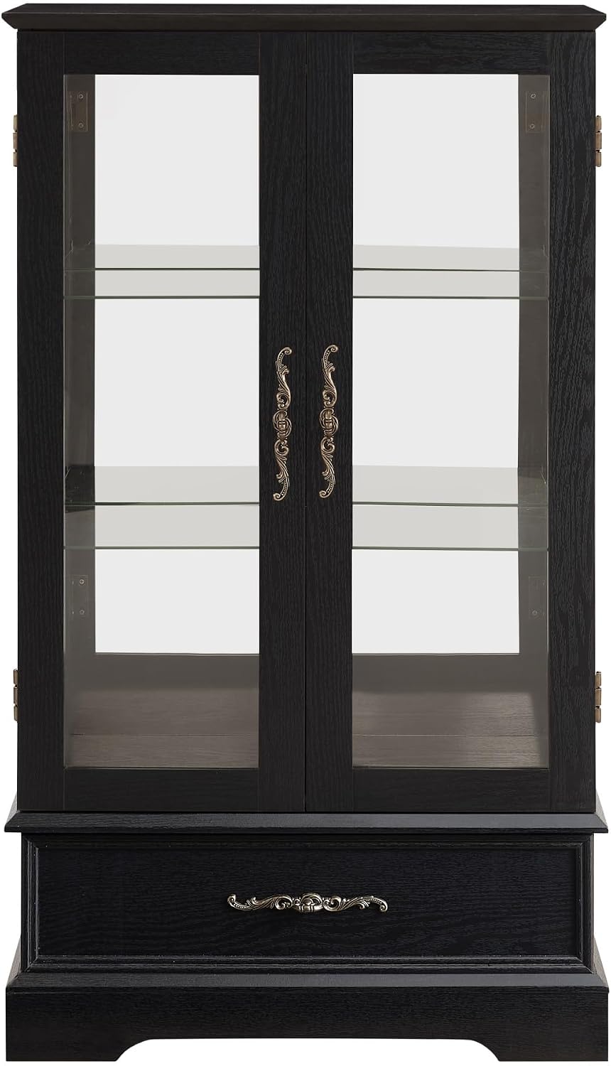 47" Lighted Glass Accent Curio Cabinet, 3-Tier Antique Storage Cage with...
