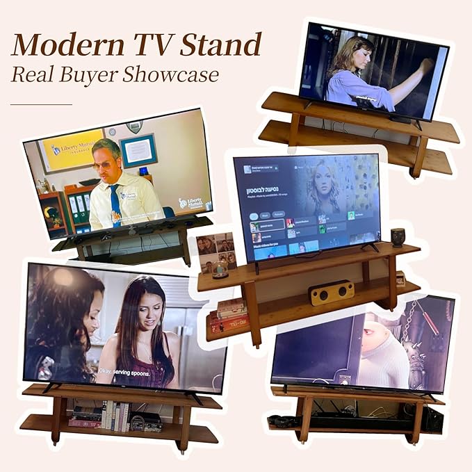 Tiita TV Stand with Storage for TVs up to 65'', Bamboo TV Console Ent...