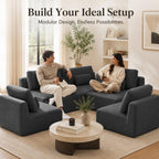 Floor Sofa Chair, Boneless Couch Single-Seater for No Assembly | 32" Deep Seat Compressed Foam Lounge Chair with Back Pillow and Side Pillow | Chenille | Memory Foam | Dark Gray