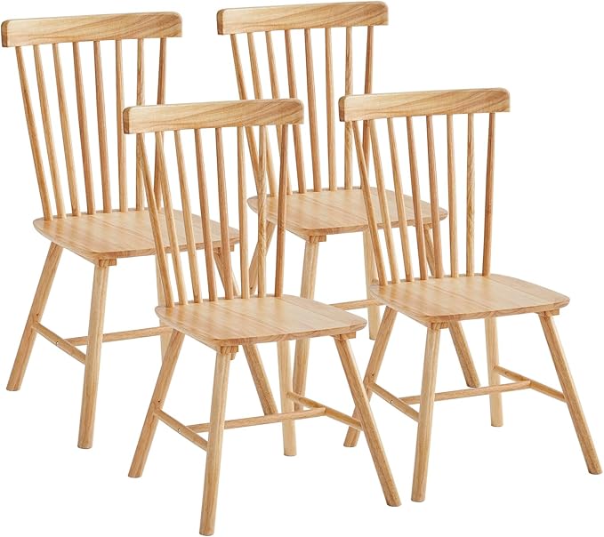 Solid Wood Windsor Dining Chairs Set of 4,Wood Spindle Back Chairs for Home Kitchen