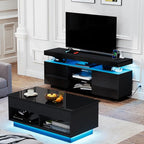 HOMMPA Modern LED TV Stand for 55/50/43/40/32 inch TVs with Power Outlets, Gaming Entertainment Center with Storage Media Table TV Consoles for Living Room, Black