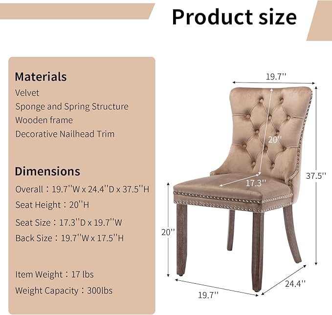 Modern Dining Chairs Set of 8, Tufted Upholstered Dining Chair with Solid Woo...