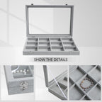 Wudygirl 12 Grid Jewelry Organizer Velvet Jewelry Tray with Clear Lid Jewelry Box Bracelet Holder Display Case Storage Bracelets Rings Earrings Organizer (12 Grid)