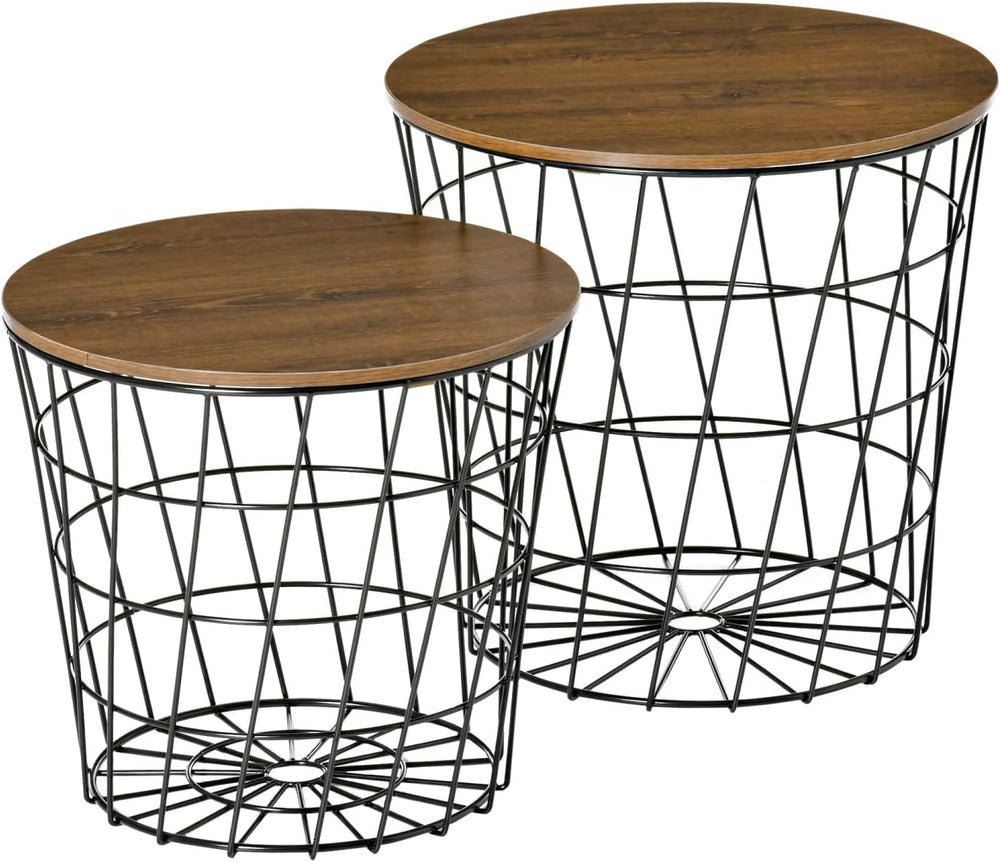 Nesting Tables Set of 2 with Storage, Round Accent Side Tables for Living Roo...