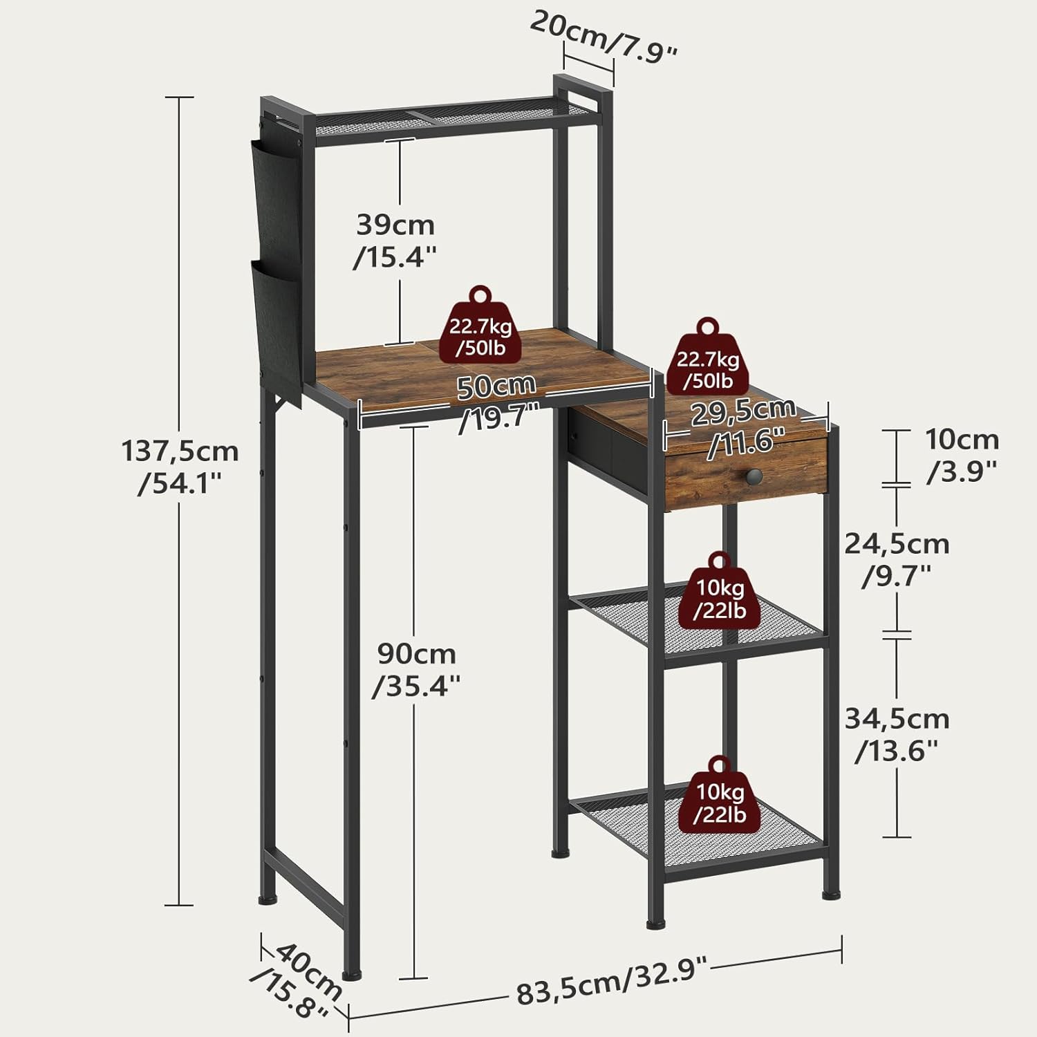 MAHANCRIS Mini Fridge Stand, Bakers Rack with Storage, 6-Tier Mini Fridge Cabinet, Coffee Bar Station with 1 Drawer, Microwave Stand for Kitchen, Dining Room, Rustic Brown and Black RSHR5401