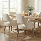 Linen Dining Chairs Set of 4 Upholstered Accent Chairs Side Chair with Wood Legs for Living Room/Dining Room/Bedroom/Restaurant, Upgraded Size, Cream
