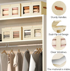 Large Closet Storage Bins - Collapsible Divided Clothes Organizer with Lids & Dual Window, Fabric Organizing Bins for Clothes, Sweater, Toys, Bedroom, Office (Beige, 4 Pack)