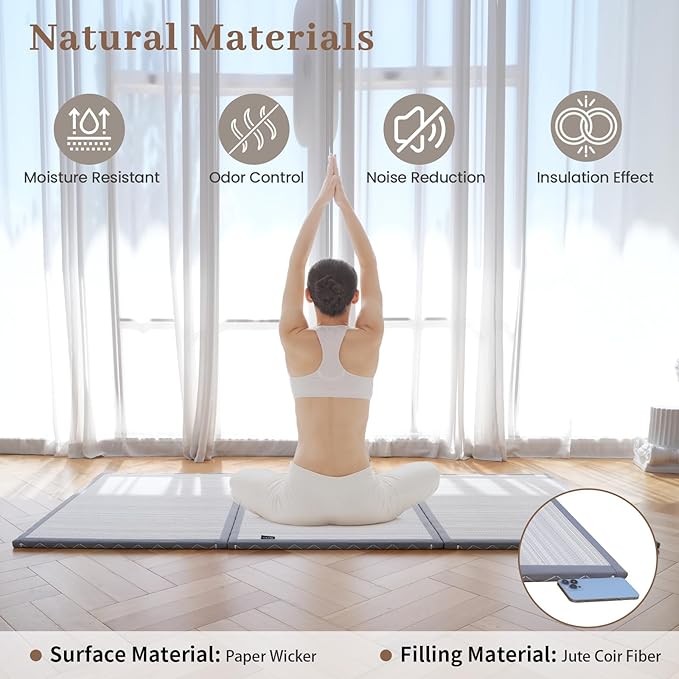Zonli Japanese Tatami Mat, Foldable Floor Sleeping Pad Futon Mattress, Made from Natural Coconut Shell Fiber & Jute Fiber, Firm Traditional Floor Bed Queen 60"x80"