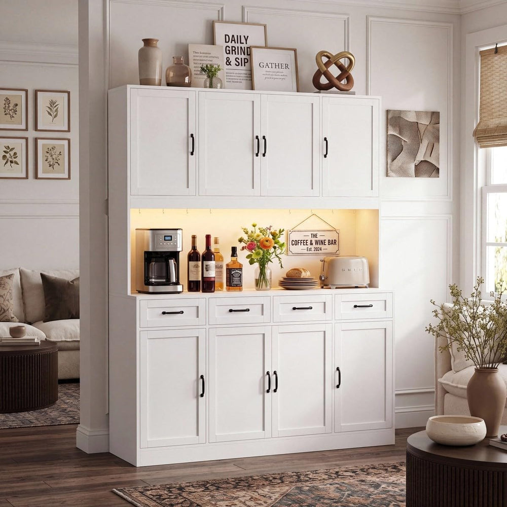 HITHOS 73" Tall Kitchen Pantry Storage Cabinet, Large Charging Hutch, Wh...
