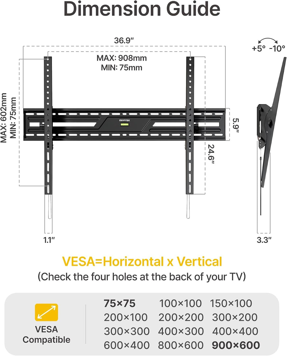 monTEK Heavy Duty Tilting TV Wall Mount for 50-100 Inch TVs up to 220lbs | 4X...