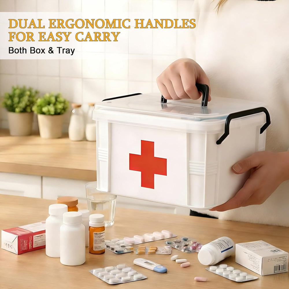 15QT Clear Medicine Organizer Box with Handle, Plastic Medicine Container wit...