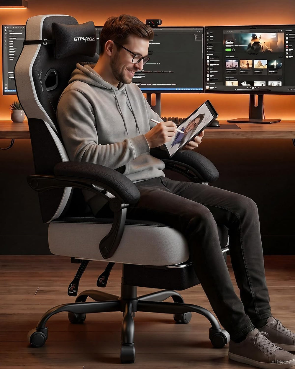 GTPLAYER Big & Tall Gaming Chair, Wide Seat with Footrest, Black | Ergono...