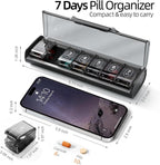 Weekly Pill Organizer,Portable 7 Day Pill Box,Moisture Proof Medicine Pill Organizer,Travel Pill Case with BPA-Free Material,Pocket-Size for Supplements & Vitamins (Black)