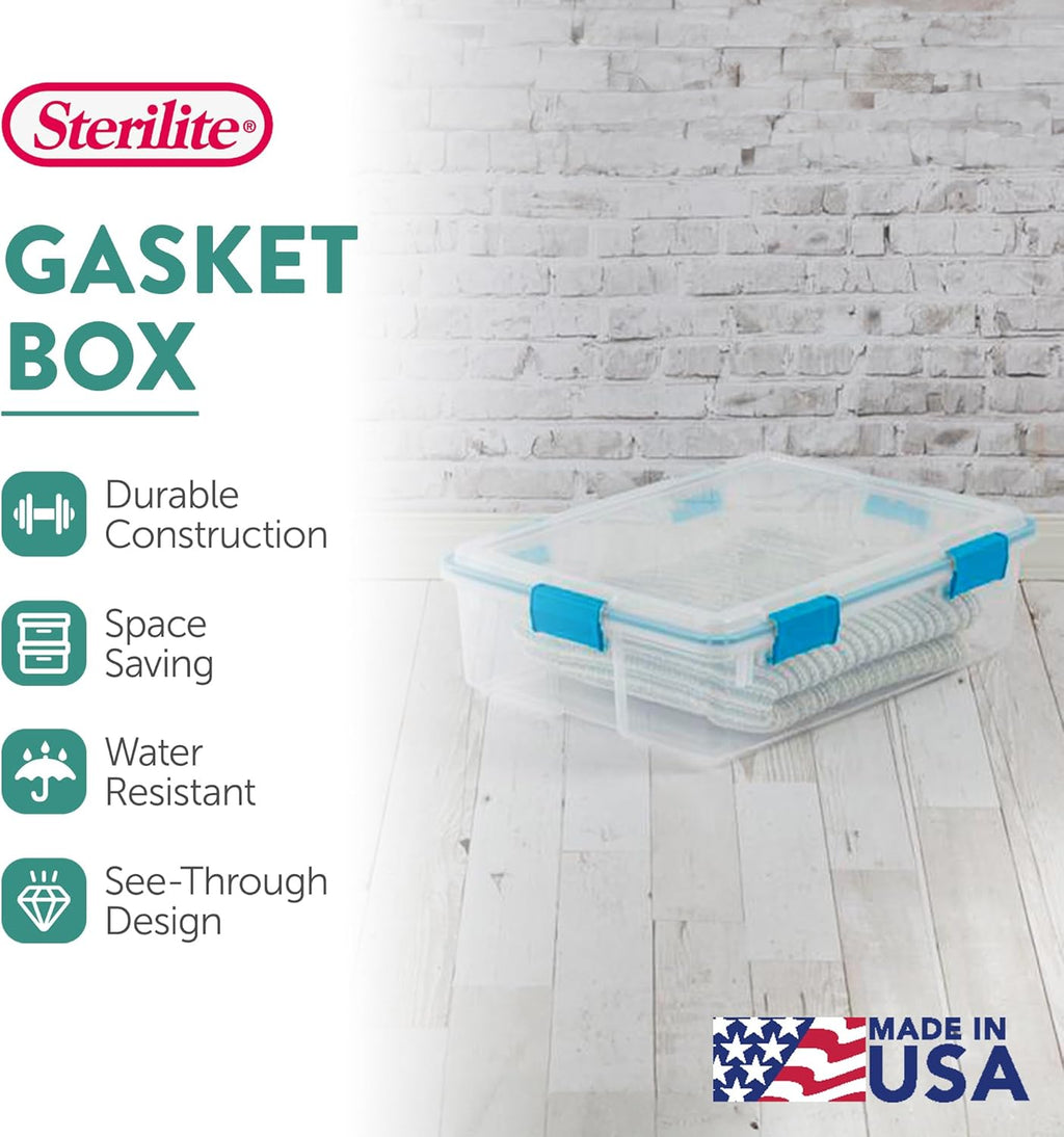 Sterilite 4-Pack Gasket Box, Weather-Resistant Storage Bins with Latching Lids, 37 Quart - Heavy-Duty Organizing Containers for Closet, Bathroom, and Office