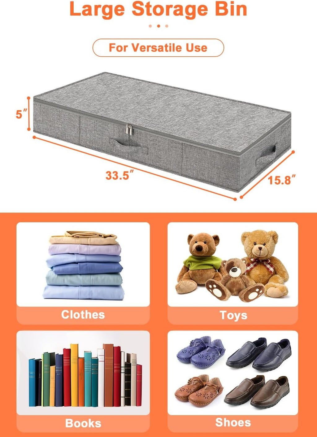 punemi Low Profile Under Bed Storage, 5 inches High Underbed Storage Containers With Sturdy Sidewalls & Bottom, Slim Under Couch Sofa Storage, Shallow Under Bed Organizer Clothes Storage Bins, 2Pack