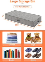 punemi Low Profile Under Bed Storage, 5 inches High Underbed Storage Containers With Sturdy Sidewalls & Bottom, Slim Under Couch Sofa Storage, Shallow Under Bed Organizer Clothes Storage Bins, 2Pack