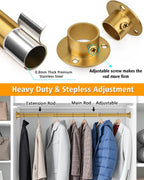 Closet Rods for Hanging Clothes, 17-76 Inch Heavy Duty and Stepless Adjustable Closet Poles, Stainless Steel Closet Hanging Rod for Closet, Wardrobes, Laundry Room, Bathroom, RV (Gold)