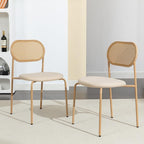 COSVALVE Boho Dining Chairs Set of 2, Upholstered Cane Dining Chair with Rattan Back Metal Legs, for Dinner Living Room Reception