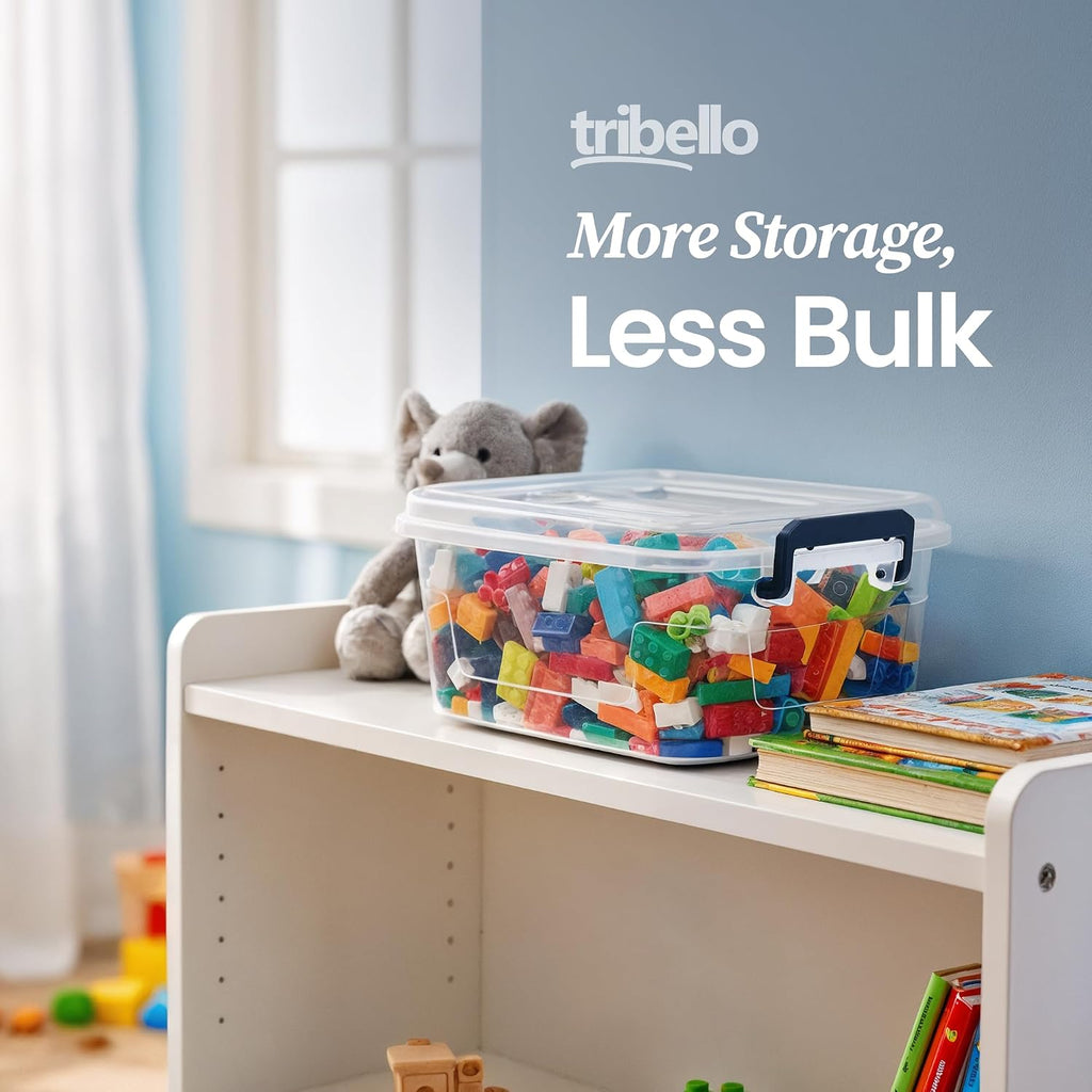Tribello Plastic Storage Bins with Lids, Clear Stackable Storage Containers - 5 Qt - 3 Pack