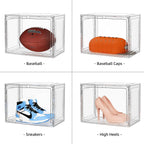 Clear Display Case for Collectibles, Purse Organizer for Closet, Handbag Storage Organizer 5 Pack Stackable Storage Boxes with Magnetic Lid for Shoes, Books, Purse, White