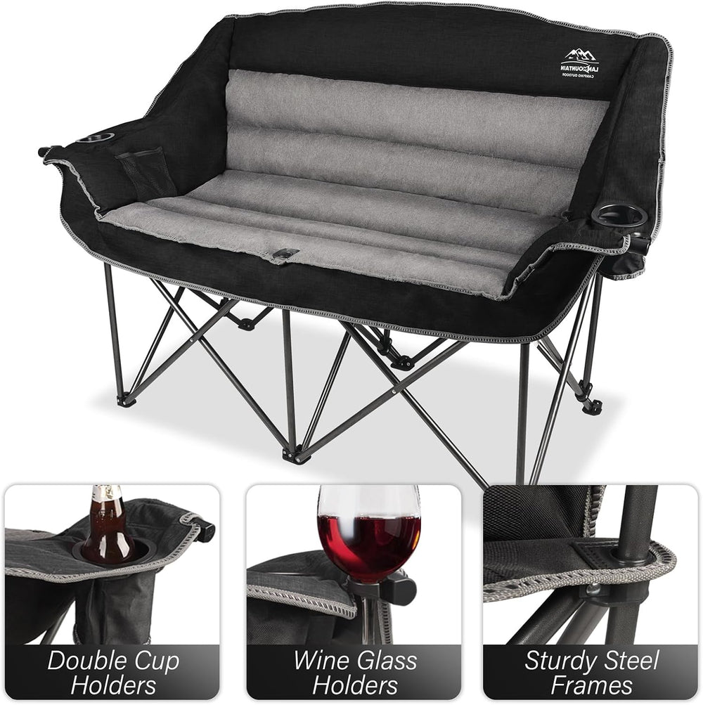 Fully Padded Folding Double Camping Chairs,Comfy Oversized Loveseat Lawn Chai...