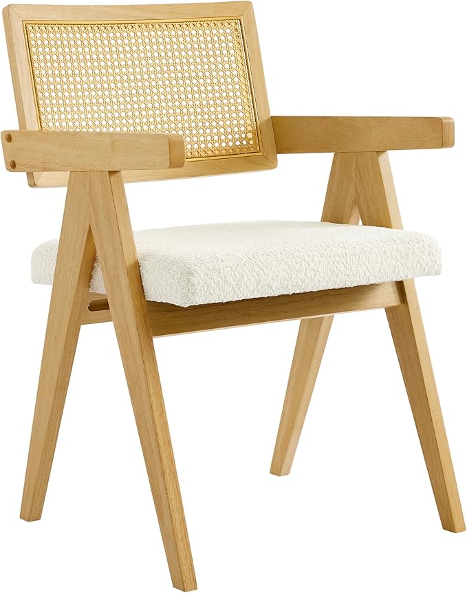 CHITA Rattan Dining Chairs Set of 2, Modern Dining Chair with 2.8inch Cushion, Rubberwood Frame Accent Chairs for Dining Room/Kitchen/Living Room, Oak