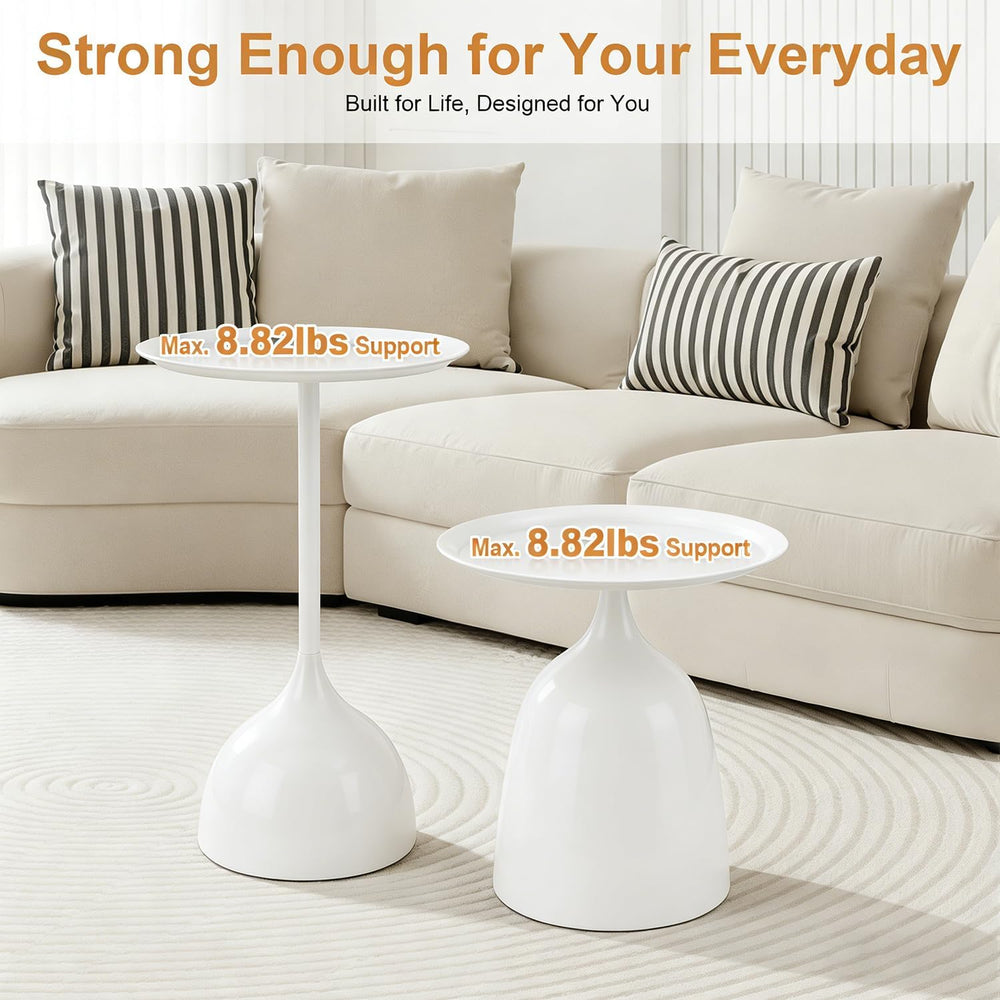 Modern Round Side Table Set of 2, Metal Nesting End Tables White/Black Minima...