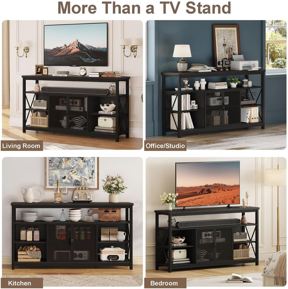 BON AUGURE Tall TV Stand for TVs up to 65 Inch, Industrial Wood Entertainment...