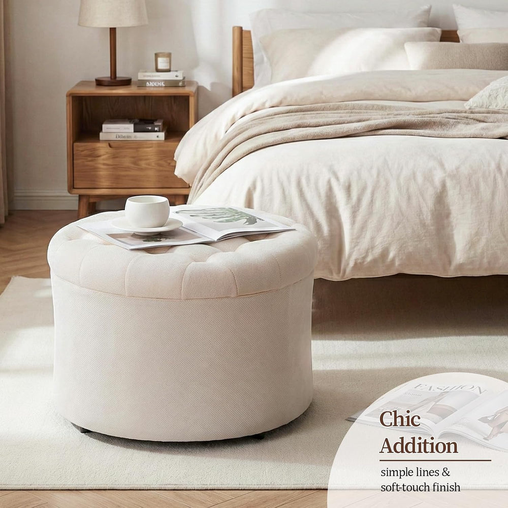 ONBRILL Round Ottoman Foot Rest, 24" Storage Ottoman | 15.4" Height...