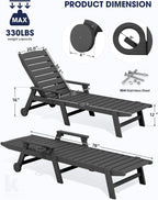 KINGYES HDPE Lounge Chair Outdoor Set of 2, All Weather Pool Lounger | 5 Position Adjustable Backrest Patio Chaise Lounge with Cup Holder for Outside, Gray