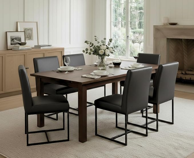 CIMOTA Black Modern Dining Chairs Set of 4, Leather Dining Room Chairs Upholstered Armless Guest Side Chair with Black Base for Dining Room/Kitchen, 4PCS