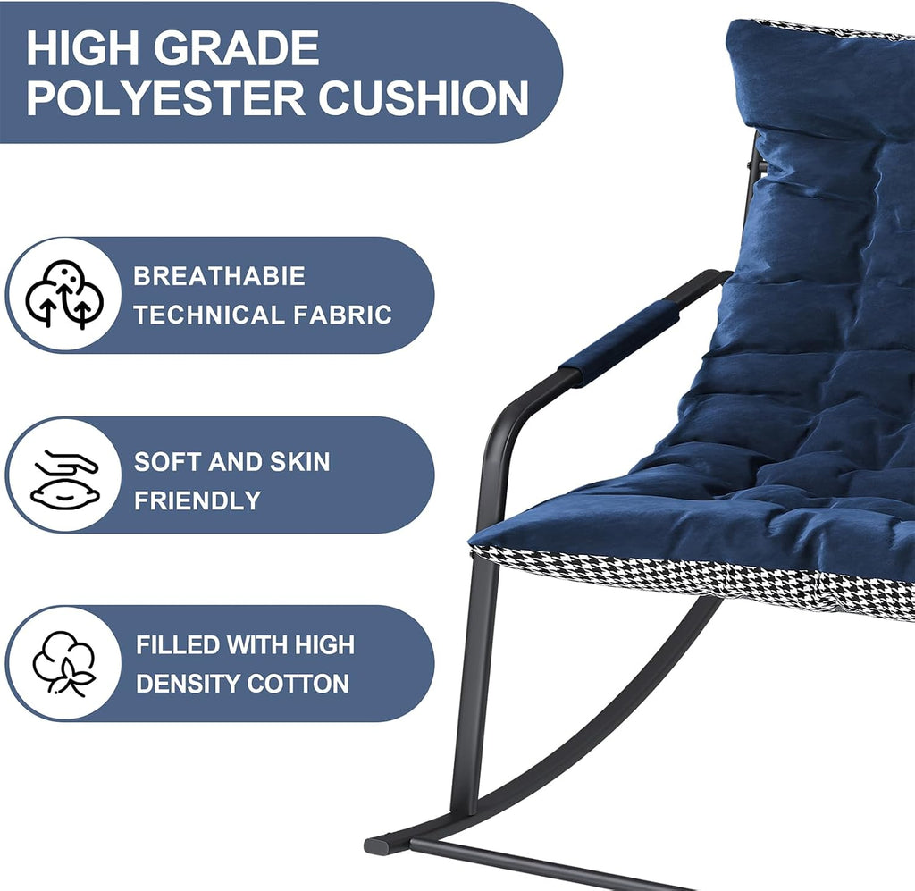 35'' Oversized Nursery Rocking Chair, Upholstered Glider Rocker Nursery Rocking Accent Chair, Recliner Armchair with Side Pocket, Comfy Side Living Room Chairs for Bedroom Nursing Room(Blue)