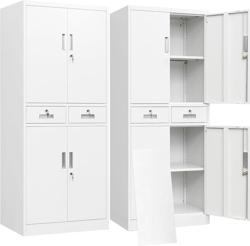 BESFUR Metal Storage Cabinet with 2 Drawers 4 Doors and 2 Adjustable Shelves ...