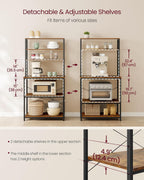 VASAGLE Coffee Bar, 31.5 Inches Baker's Rack for Kitchen with Storage, 6-Tier Kitchen Shelves with 6 Hooks, Microwave Stand, Industrial, Rustic Brown and Ink Black UKKS019B01