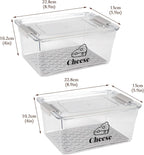 Cheese Container Airtight with Draining Basket Cream Cheese Sliced Cheeses Box with Lid Saver for Fridge Cheeses Keeper Cream Block Shredded Storage Box Saver (Clear - 2 Pack)