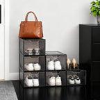 Shoe Boxes Shoe Storage Boxes Display Boxes with Magnetic Doors and Stackable Design, Ideal for Hallways, Under Beds, Wardrobes, and Living Rooms (Magnetic Door-Black, 6 Pack)