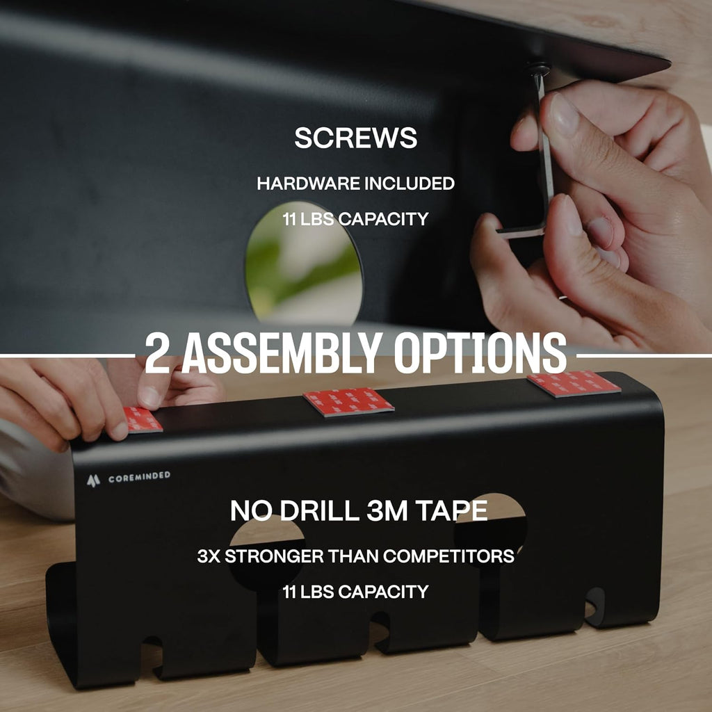 No-Drill Under Desk Cable Management Tray - 2-Pack Wire & Cord Organizer - Standing Desk Cable Management - Power Strip Holder - M