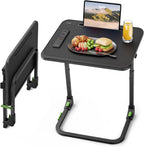 SAIJI Easy Folding TV Tray Table Adjustable TV Dinner Tray | No Assembly Required, Leather Surface, Metal Frame, Extra Large, Sturdy and Stable, for Laptops and Eating on Couch & Bed