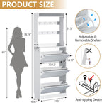 Tall Shoe Cabinet with Coat Rack, Hidden Shoe Storage Cabinet with Doors & Drawer, Hanging Bar & Hooks, Slim Narrow Freestanding Shoe Rack Organizer for Entryway, Hallway & Living Room, White