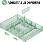Marbrasse Expandable Desk Drawer Organizer, Mesh Drawer Organizer Tray with 10 Adjustable Compartments, Desk Organizers and Accessories for Office Supplies, Makeup & Vanity (Expandable-Green)