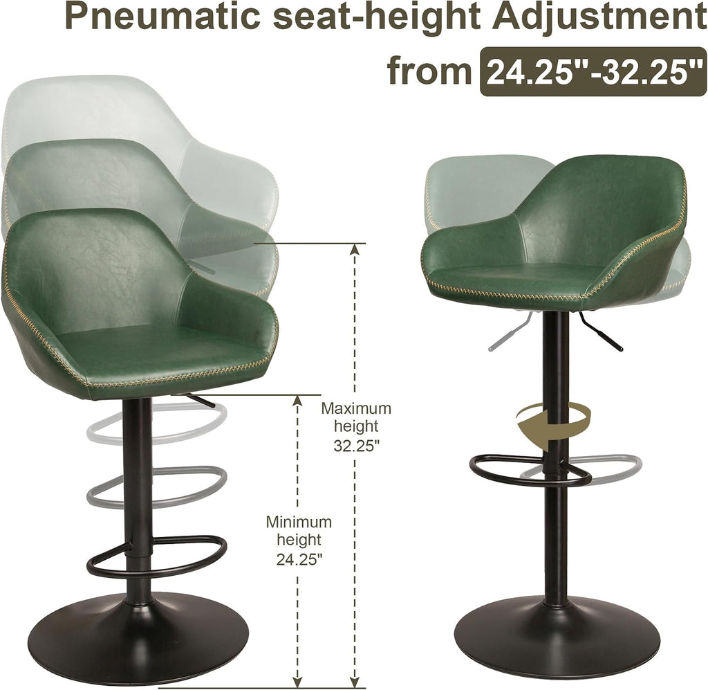 Glitzhome Bar Table and Chairs Set, Round Black Steel Pub Table with Soild Elm Wood Top and Bar Height Adjustable Swivel PU Leather Bar Stool for Breakfast Nook Living Room Small Space Restaurant