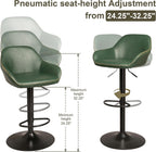 Glitzhome Bar Table and Chairs Set, Round Black Steel Pub Table with Soild Elm Wood Top and Bar Height Adjustable Swivel PU Leather Bar Stool for Breakfast Nook Living Room Small Space Restaurant
