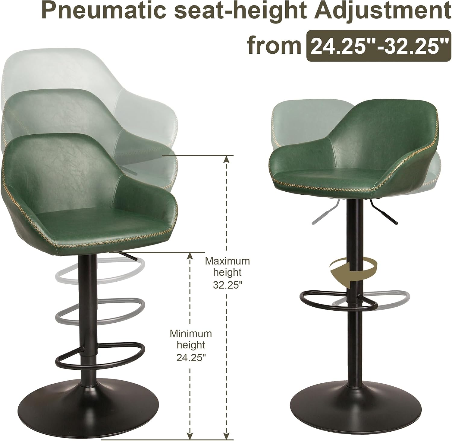 Glitzhome Bar Table and Chairs Set, Round Black Steel Pub Table with Soild Elm Wood Top and Bar Height Adjustable Swivel PU Leather Bar Stool for Breakfast Nook Living Room Small Space Restaurant