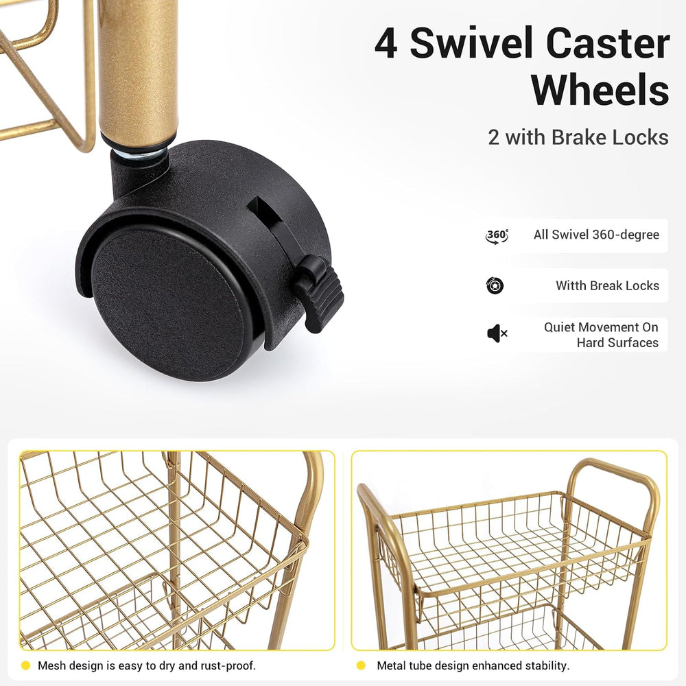3 Tier Rolling Utility Cart, Storage Trolley Service Cart with Wheels Easy As...