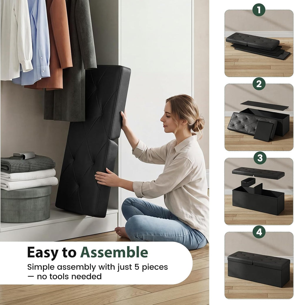 30 Inches Folding Storage Ottoman Bench with Flipping Lid