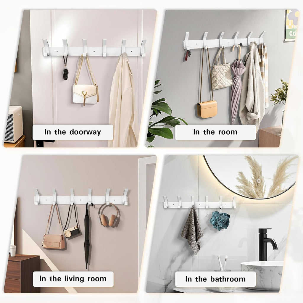 2 Pack Coat Rack Wall Mount,17.3 in Wall Hooks for Hanging, Coat Hanger Wall Mount Towel Rack Hat Rack for Wall with 12 Hooks for Entryway, Bedroom, Bathroom (White)