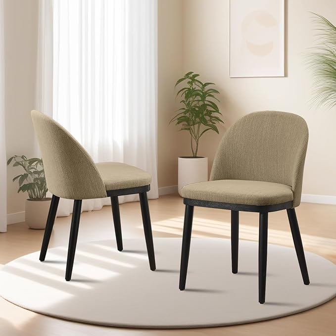 Garvee Wooden Dining Chairs Set of 4, Upholstered Kitchen Dining Room Chair, Modern Linen Fabric Farmhouse Dinner Chair with Leveling Feet/High Backrest Support for Dining Room, Living Room