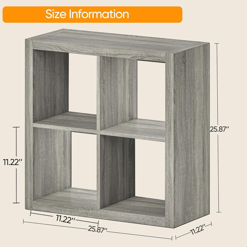 furtble Bookshelf with Storage Bin, 4-Cube Storage Organizer, Modern Wood Ope...